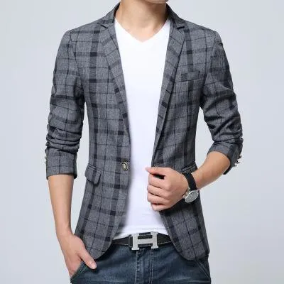 Men's Designer Plaid Blazer 3 Colors Up To Size 3XL