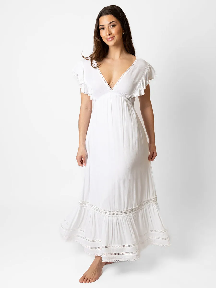 Miami Ruffle Sleeve Maxi Dress In White