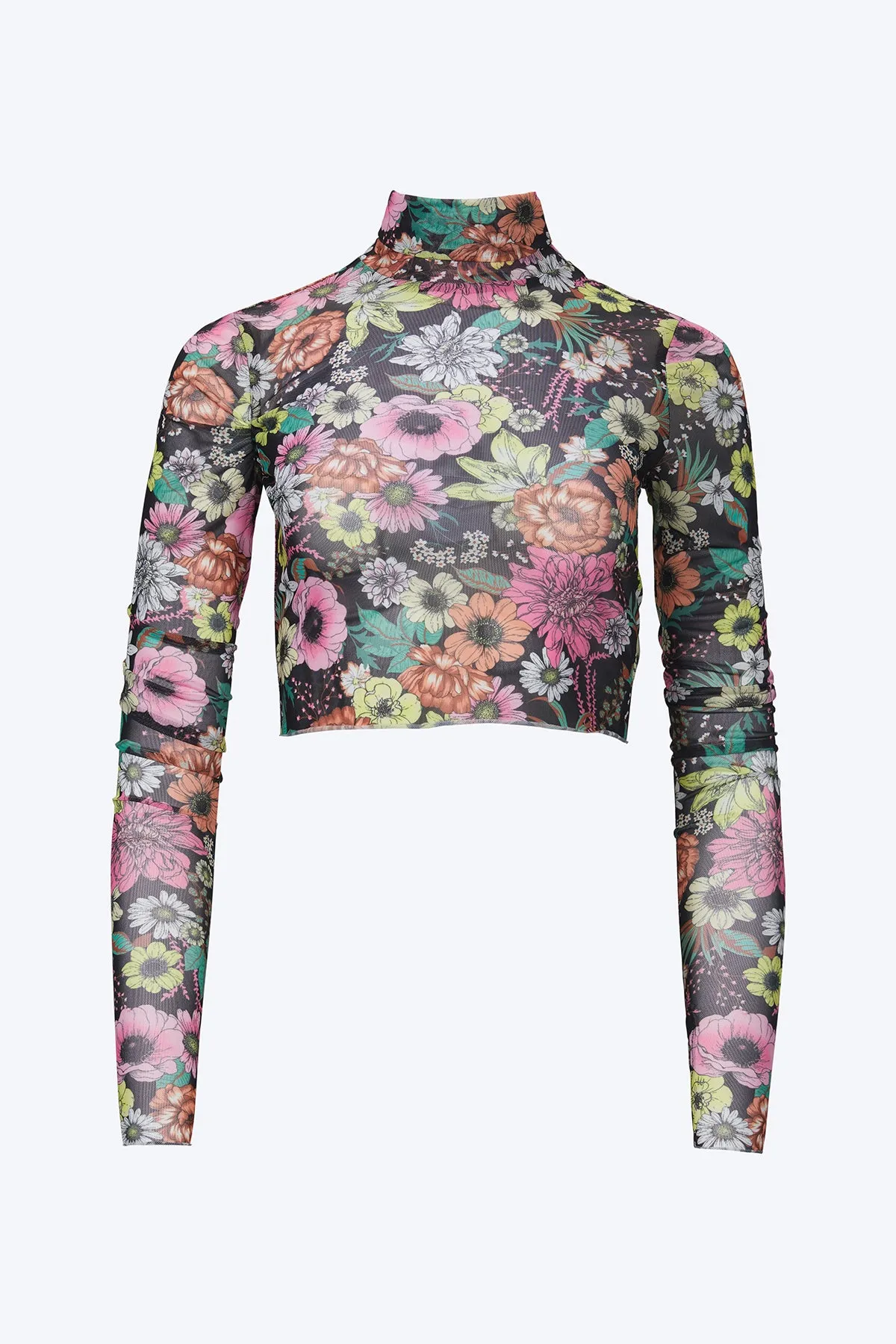 MICAELA CROPPED POWER MESH TURTLENECK TOP
