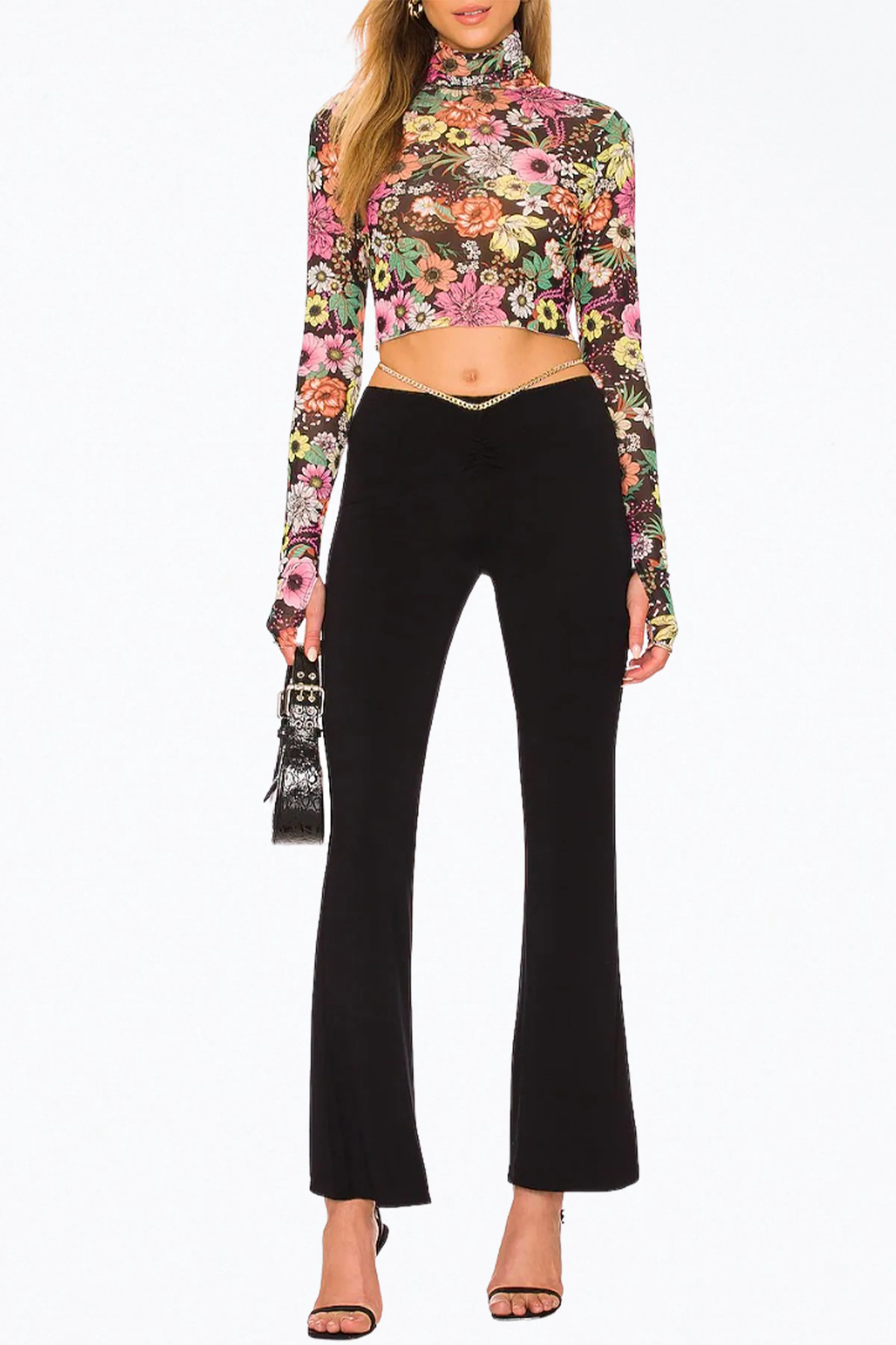 MICAELA CROPPED POWER MESH TURTLENECK TOP