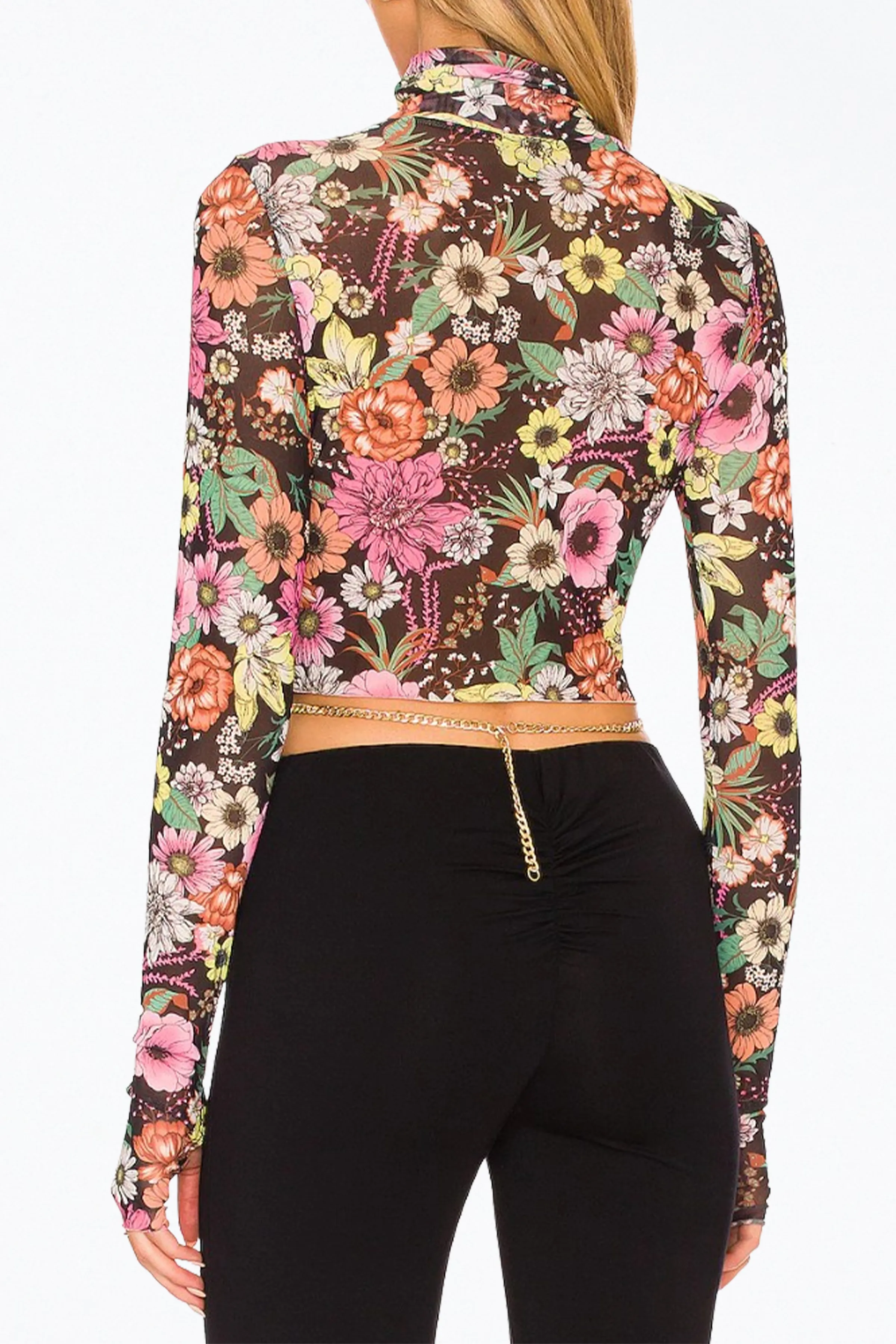 MICAELA CROPPED POWER MESH TURTLENECK TOP