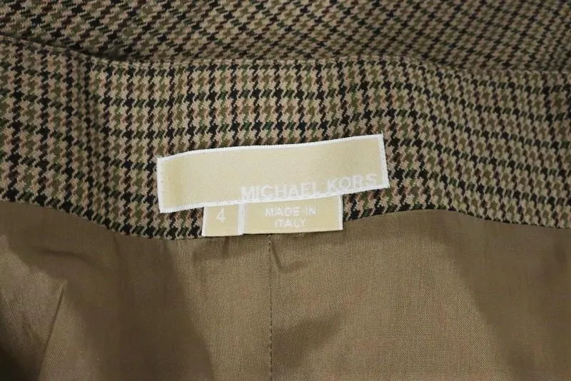 Michael Kors Strapless Dress Brown/Green Pleated Houndstooth Tweed Size 4