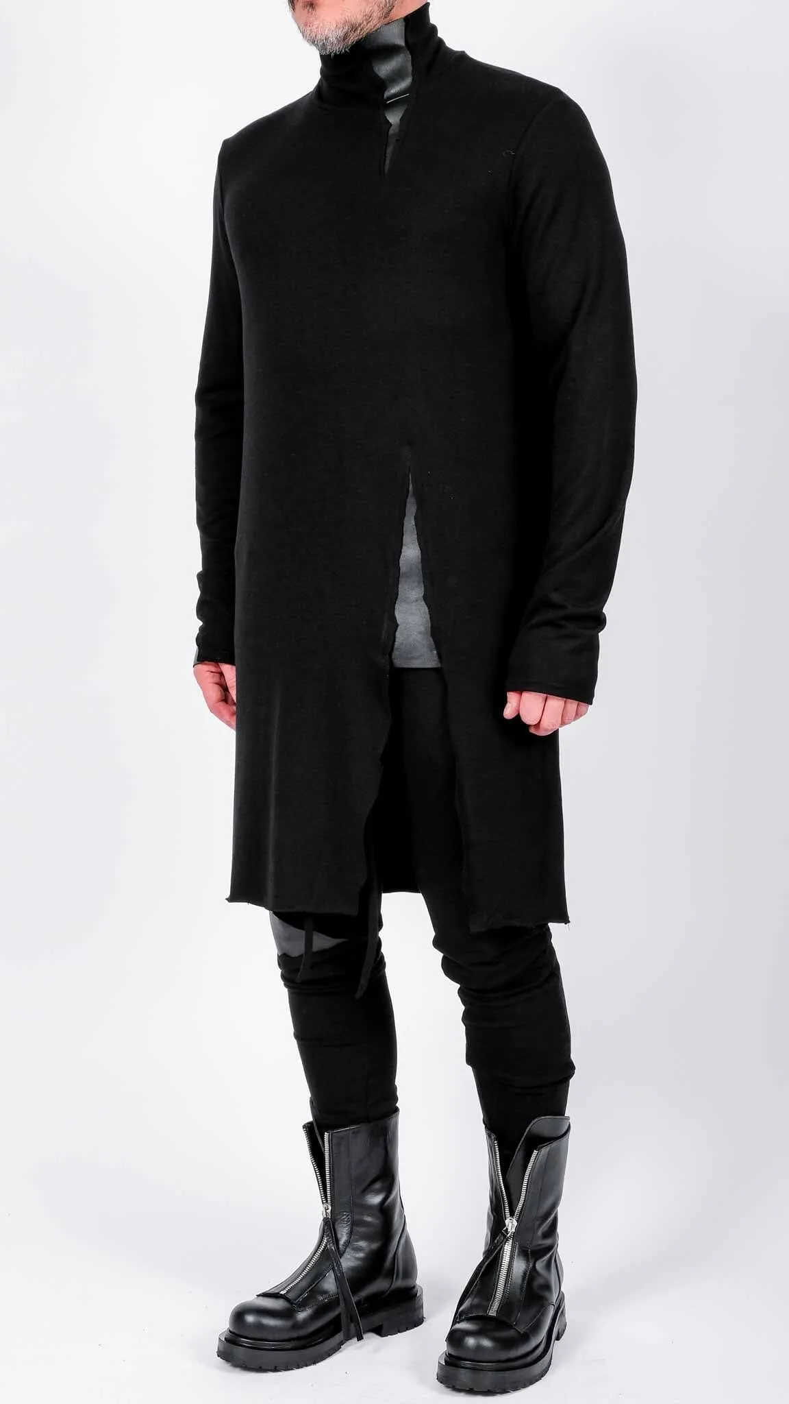 Midi Jersey Turtleneck with Leather  Detail