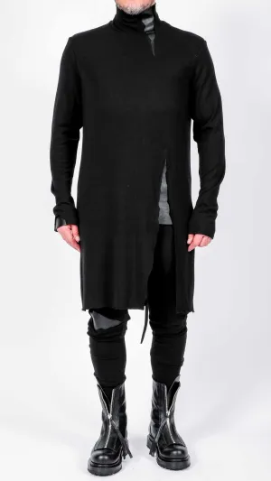 Midi Jersey Turtleneck with Leather  Detail