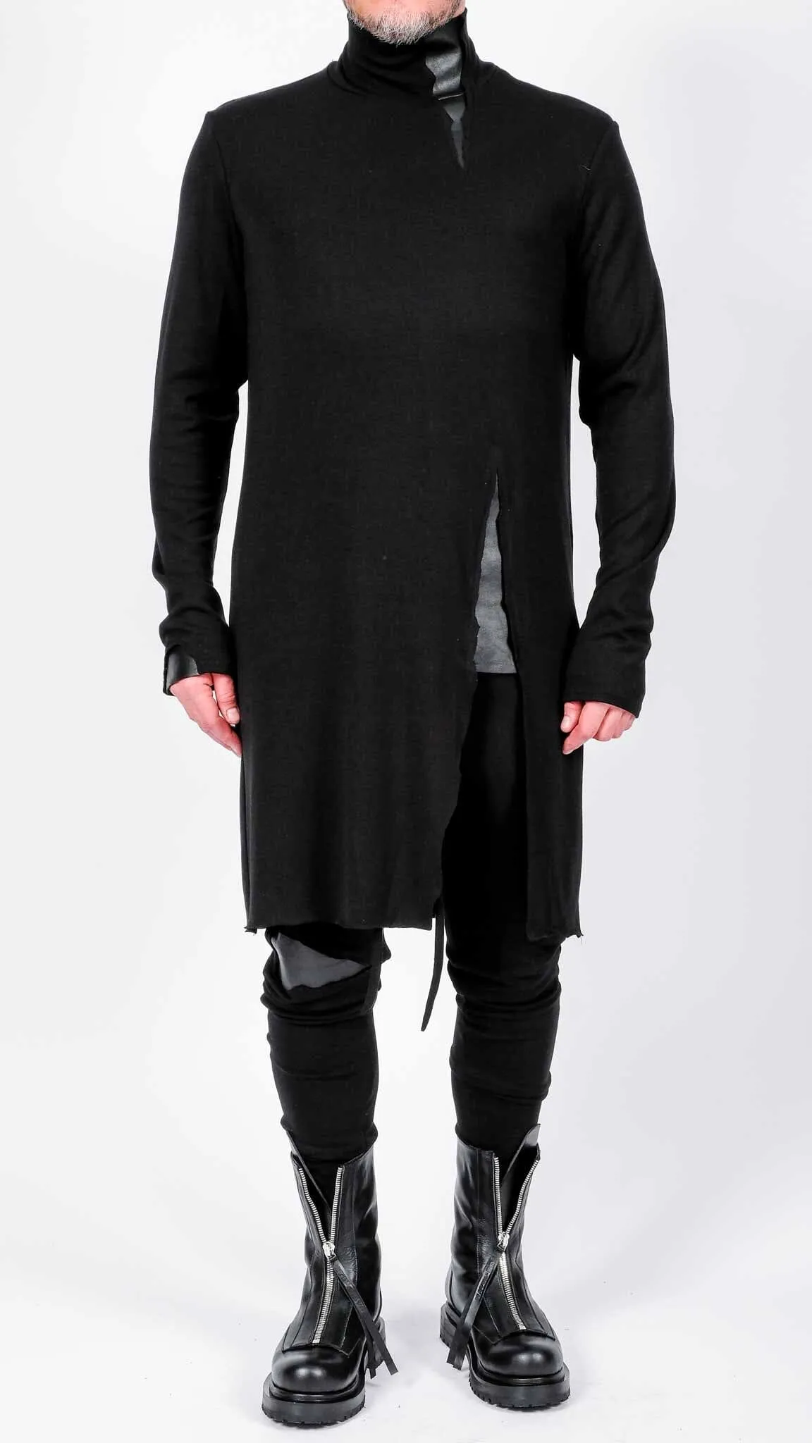 Midi Jersey Turtleneck with Leather  Detail