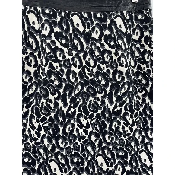 Milly Pencil Skirt Animal Print Lamb Leather Trim Size 6