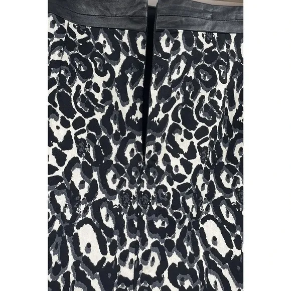 Milly Pencil Skirt Animal Print Lamb Leather Trim Size 6