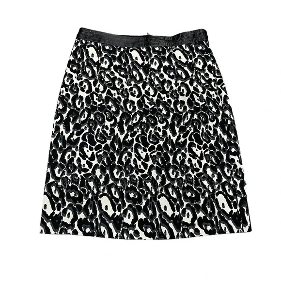 Milly Pencil Skirt Animal Print Lamb Leather Trim Size 6