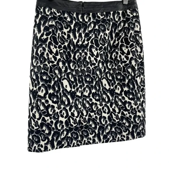 Milly Pencil Skirt Animal Print Lamb Leather Trim Size 6