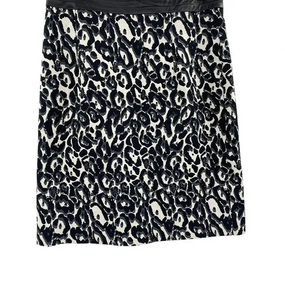Milly Pencil Skirt Animal Print Lamb Leather Trim Size 6