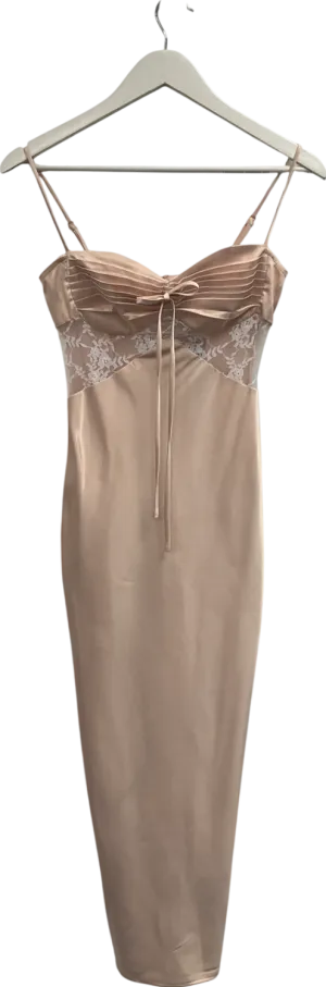 Misspap Nude Satin Pleated Bust Lace Insert Midaxi Dress UK 8