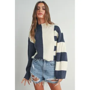 Modern Color Block Sweater - Navy