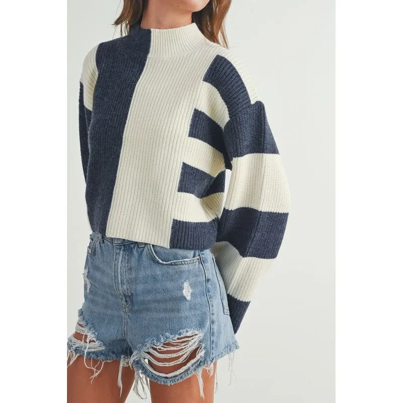 Modern Color Block Sweater - Navy