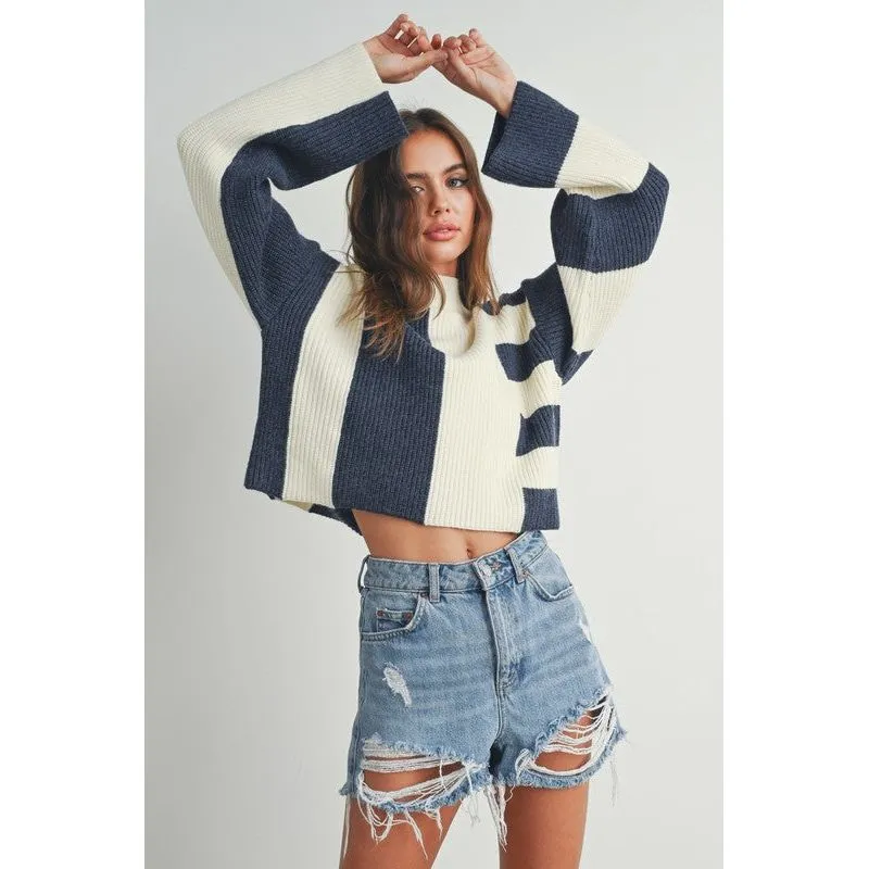Modern Color Block Sweater - Navy
