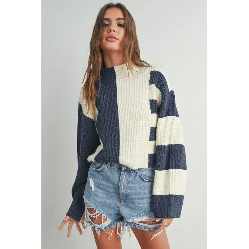 Modern Color Block Sweater - Navy