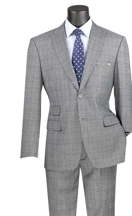 Modern Fit 2 Piece Windowpane Suit (Medium Gray) MRW-1