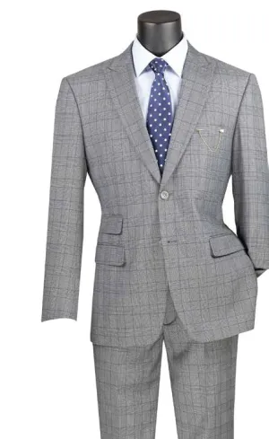 Modern Fit 2 Piece Windowpane Suit (Medium Gray) MRW-1