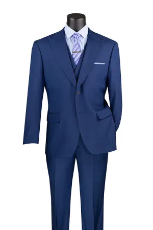 Modern Fit 3 Piece Suit with Vest and Adjustable Waist Band Pants Navy MV2K-2