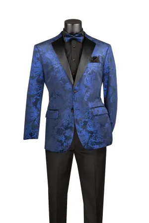 Modern Fit Velvet Jacket Metallic Design Blue BM-02