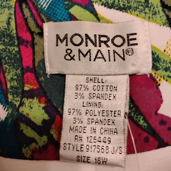 Monroe &amp; Main Vibrant Floral on White 2 Piece Skirt Suit Sz 16W