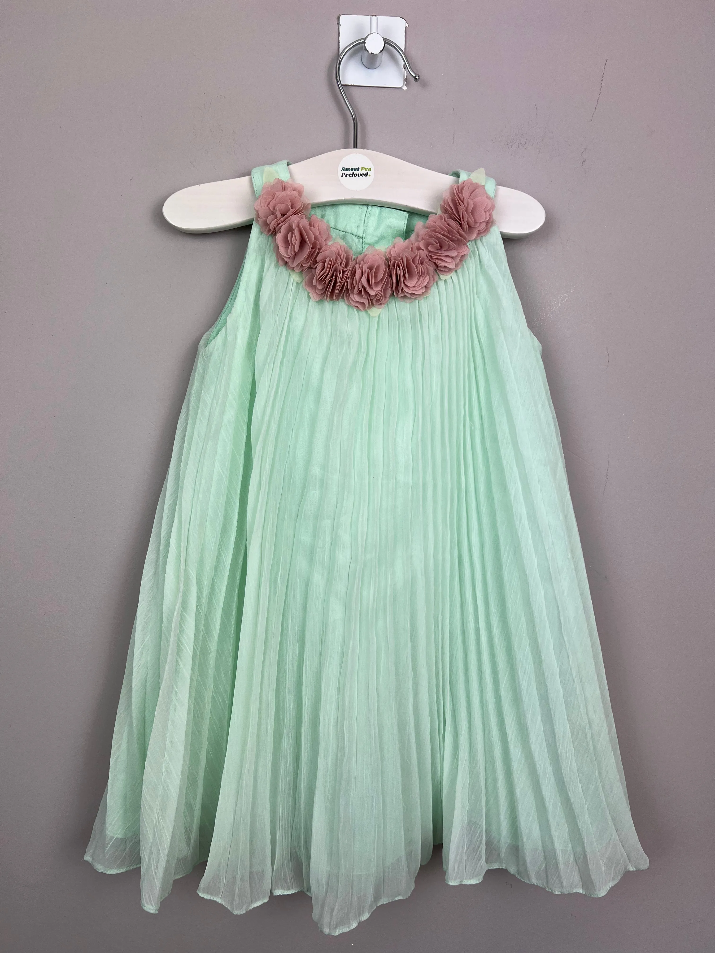 Monsoon mint pleated dress 12-18m