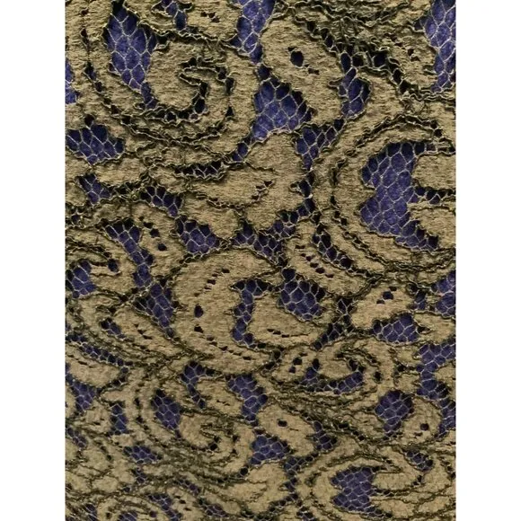 MSGM Blue Pencil Skirt W/ Black Floral Overlay, Size 12 (US)