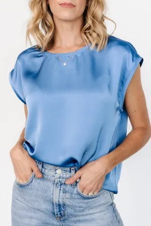 Myosotis Solid Color Satin Cap Sleeve Blouse