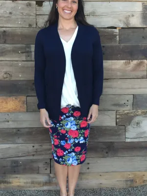 Navy Floral Pencil Skirt Plus Size