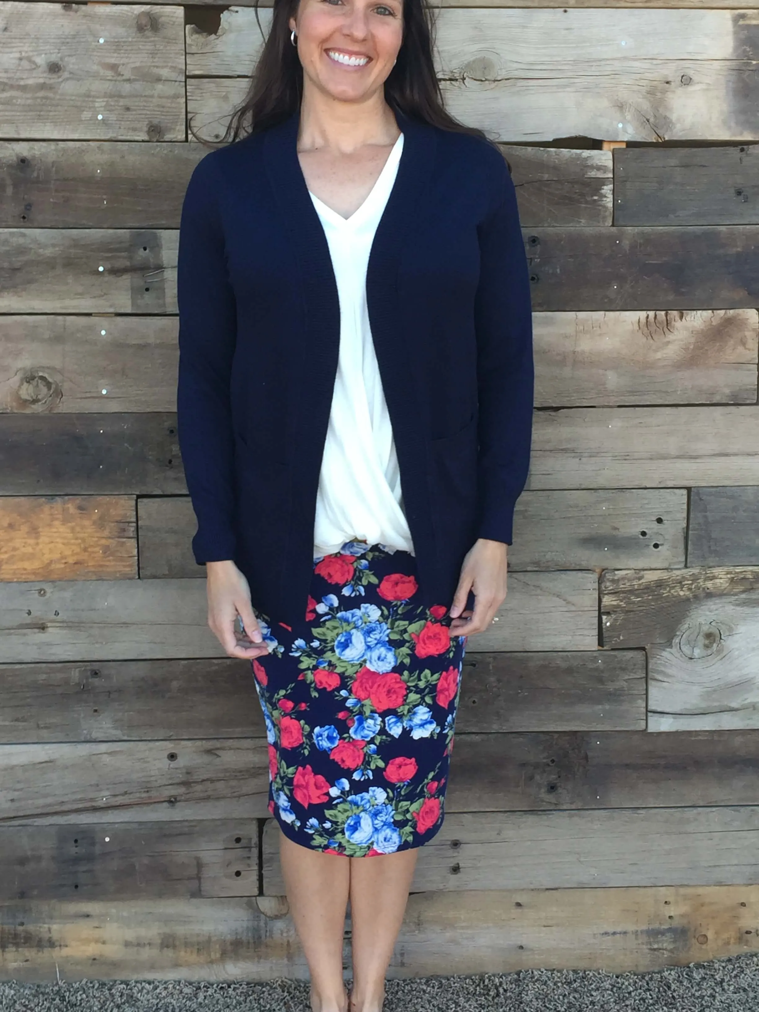 Navy Floral Pencil Skirt Plus Size