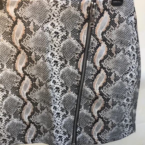 New Endless Rose Asymmetric Zip Front Snake Skin Print Mini Skirt