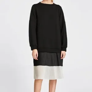 NEW! Zara Contrast Dress Black/Ecru XS
