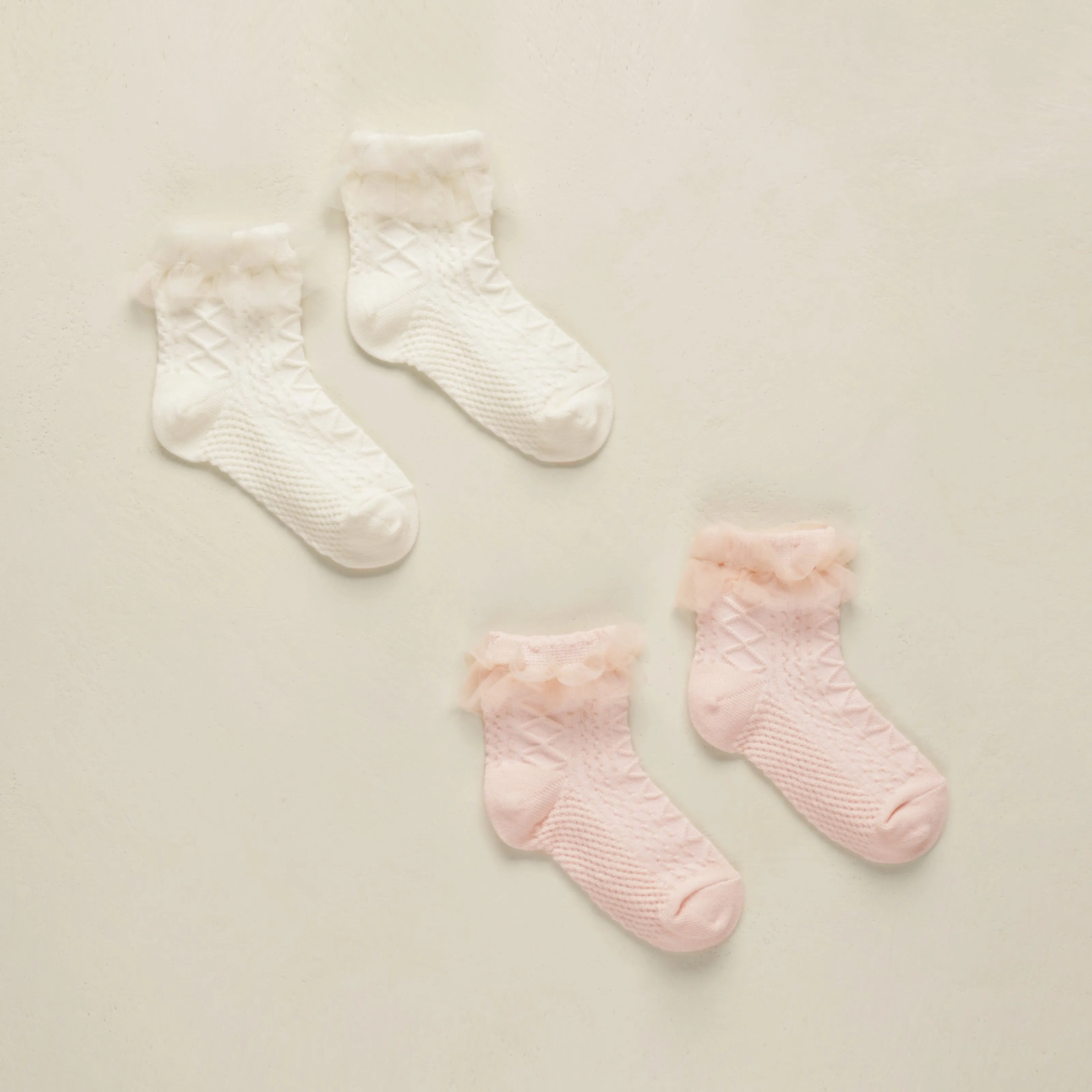 Noralee Ruffle Socks - Ivory / Blush