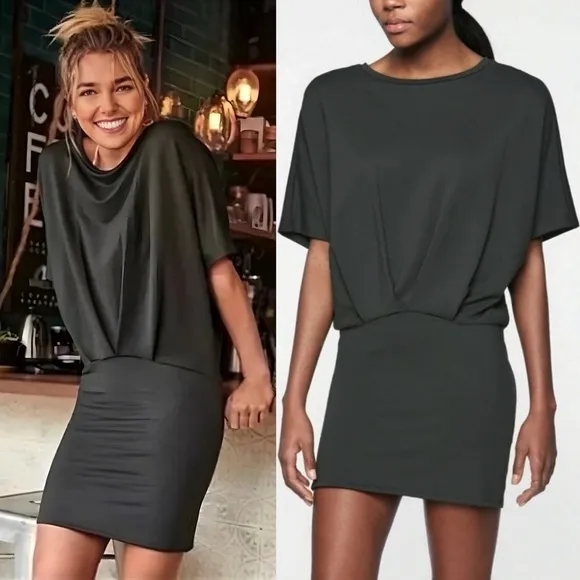 NWT Athleta Pronto Pleated Mini Dress Black