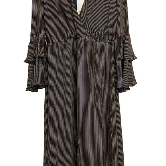 NWT Bardot Loretta Wrap-Look Stripped Maxi Dress Size 12 Ruffle Sleeves Boho
