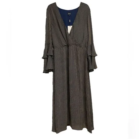 NWT Bardot Loretta Wrap-Look Stripped Maxi Dress Size 12 Ruffle Sleeves Boho