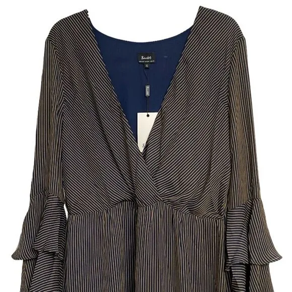 NWT Bardot Loretta Wrap-Look Stripped Maxi Dress Size 12 Ruffle Sleeves Boho