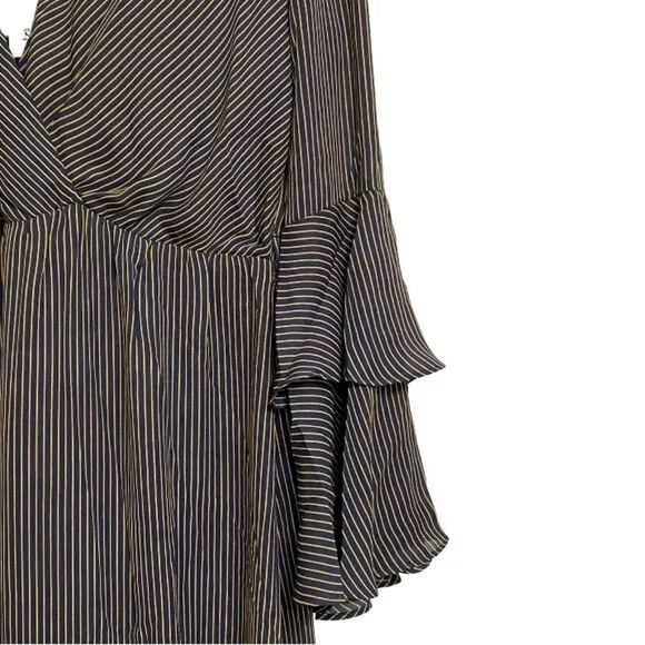 NWT Bardot Loretta Wrap-Look Stripped Maxi Dress Size 12 Ruffle Sleeves Boho