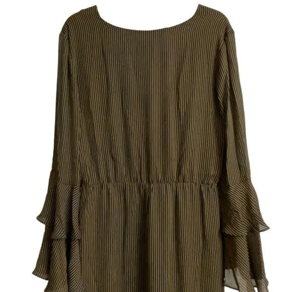 NWT Bardot Loretta Wrap-Look Stripped Maxi Dress Size 12 Ruffle Sleeves Boho