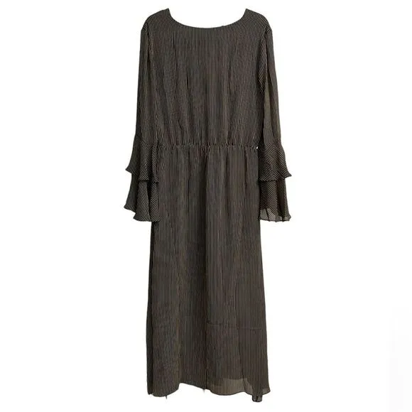 NWT Bardot Loretta Wrap-Look Stripped Maxi Dress Size 12 Ruffle Sleeves Boho