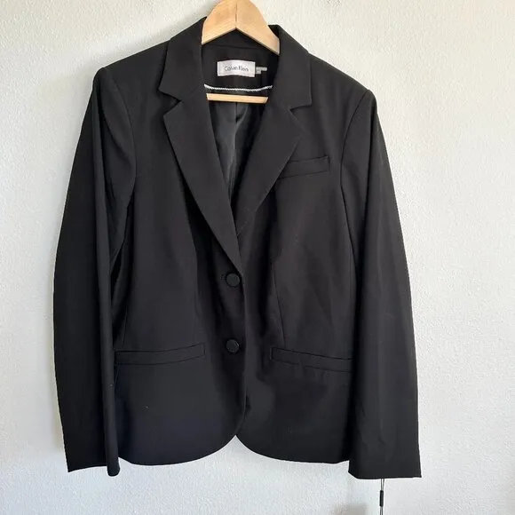 NWT Calvin Klein Blazer Black Suit Jacket Two Button Career Office