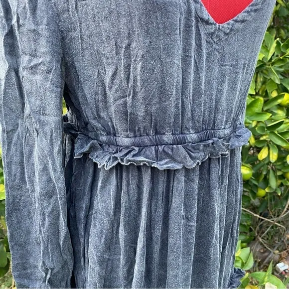 NWT Chaser Long Sleeve V Neck Ruffle Maxi dress in Flax Cloud Wash medium