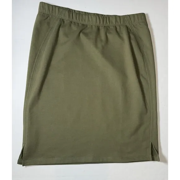 NWT Eileen Fisher French Terry Skirt Medium Olive Green Pull On Organic Cotton