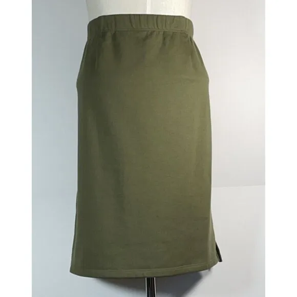 NWT Eileen Fisher French Terry Skirt Medium Olive Green Pull On Organic Cotton