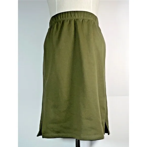 NWT Eileen Fisher French Terry Skirt Medium Olive Green Pull On Organic Cotton