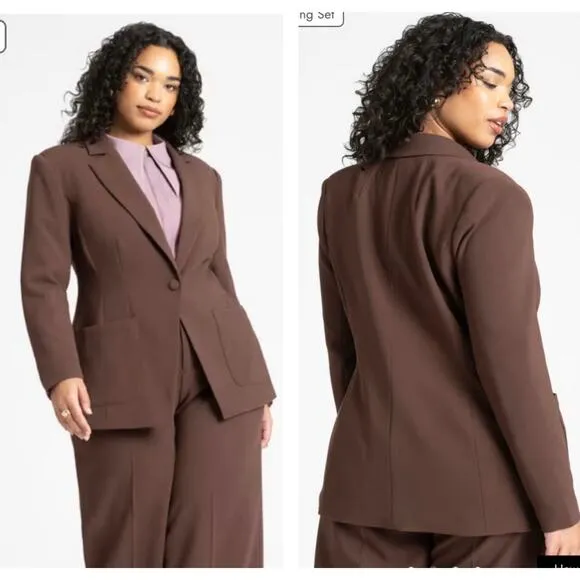 NWT ELOQUII 365 Suit Patch Pocket Blazer Jacket Brown Chicory Coffee Size 20