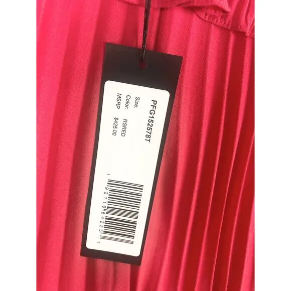 NWT Halston Women’s Sz XS Red Cold Shoulder Pleated Ruffle Dress