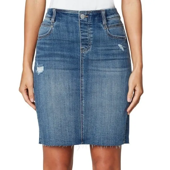 NWT Liverpool Gia Pull-On Distressed Pencil Skirt in Mystic