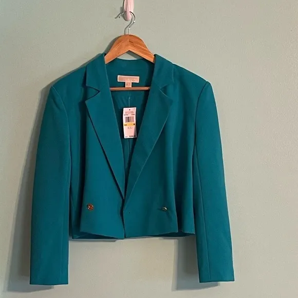 NWT MICHAEL Michael Kors Women's Tile Blue Suit Jacket/Blazer w/ shoulder pads M