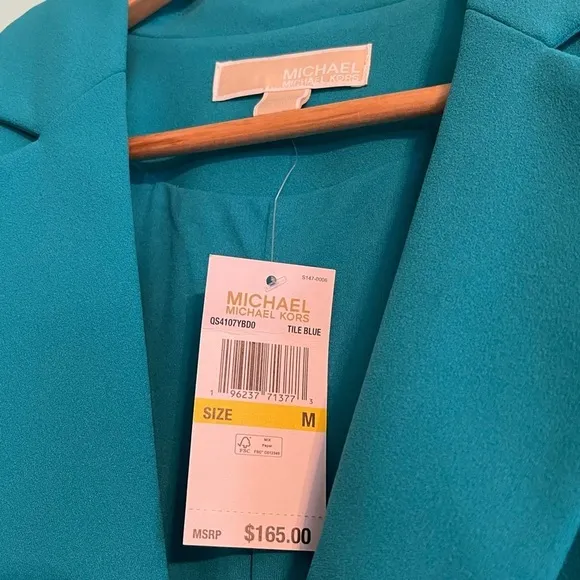 NWT MICHAEL Michael Kors Women's Tile Blue Suit Jacket/Blazer w/ shoulder pads M