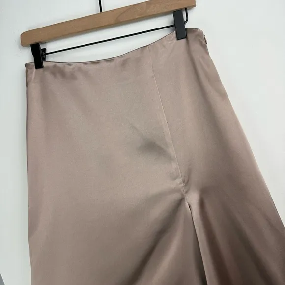 NWT Zara Satin Effect Asymmetrical A-line Midi Skirt Sz Small Champagne Tan